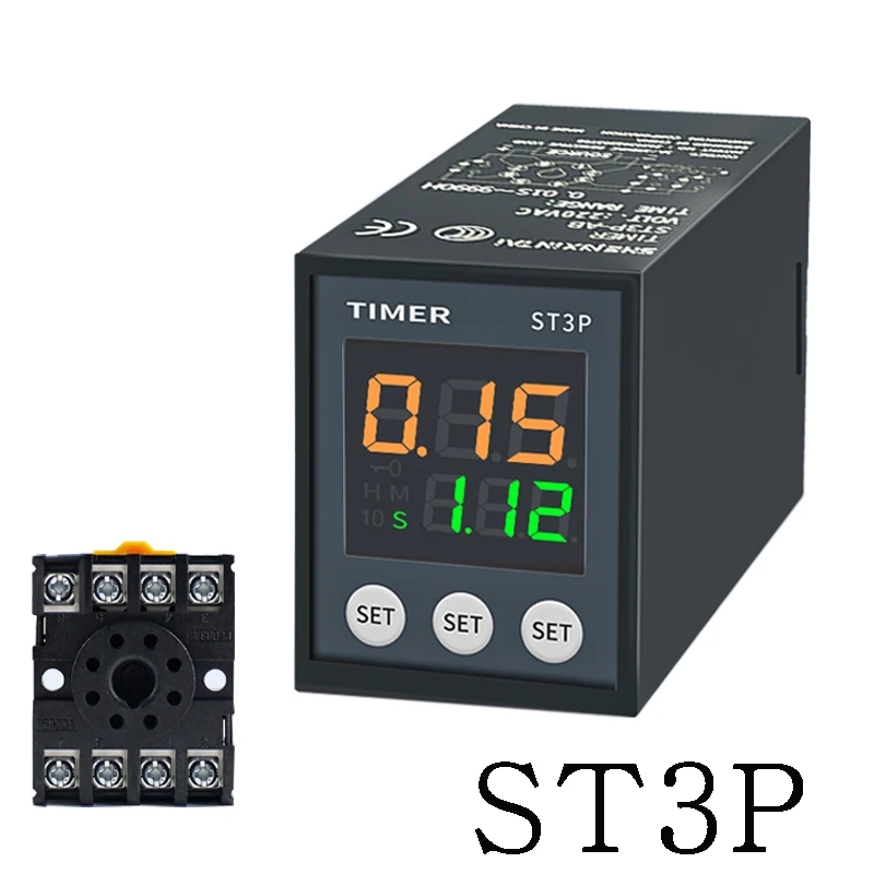 

LCD Digital Time Relay ST3P-1Z ST3P-2Z ST3P-2ZH Programmable Delay Relay Power-off Delay 12V/24V/220V With Socket Base PF083A