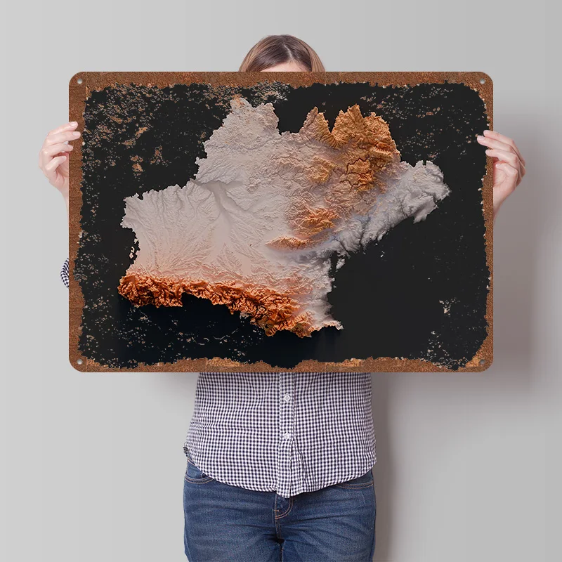 Topography of Occitanie Region Tinplate Poster Customized Wall Art Vintage Metal Signs Retro Tin Plaque for Home Decor Items