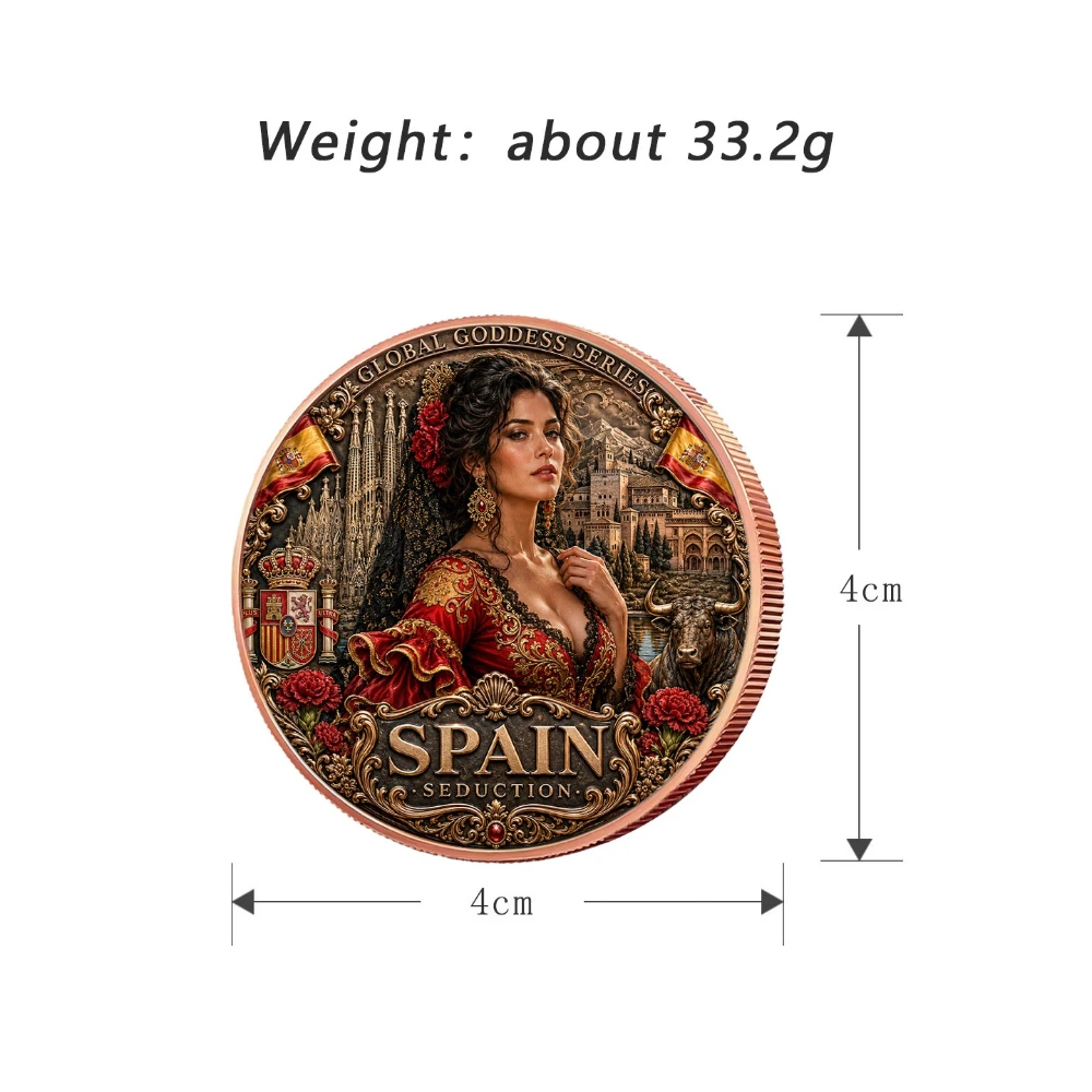 Global Goddess Series Spain 1oz Fine Copper Coin Flamenco Beauty Pure Copper Coins Double Sided UV Printed Cultural Medal Gift