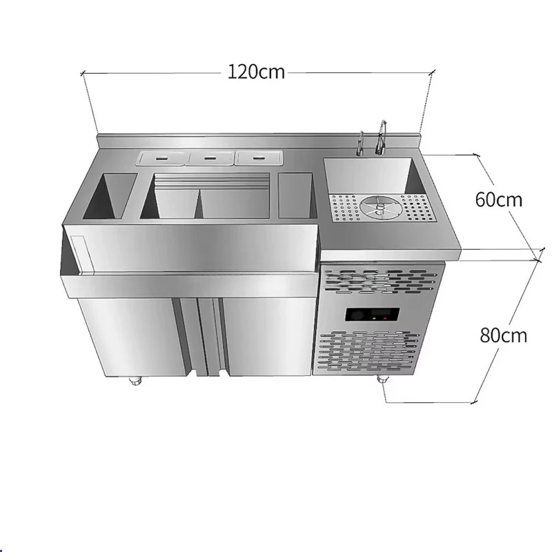 1800mm Custom Commercial Refrigerated Single-Temperature Stainless Steel Bar Station Digital Control A+ Energy Efficiency for