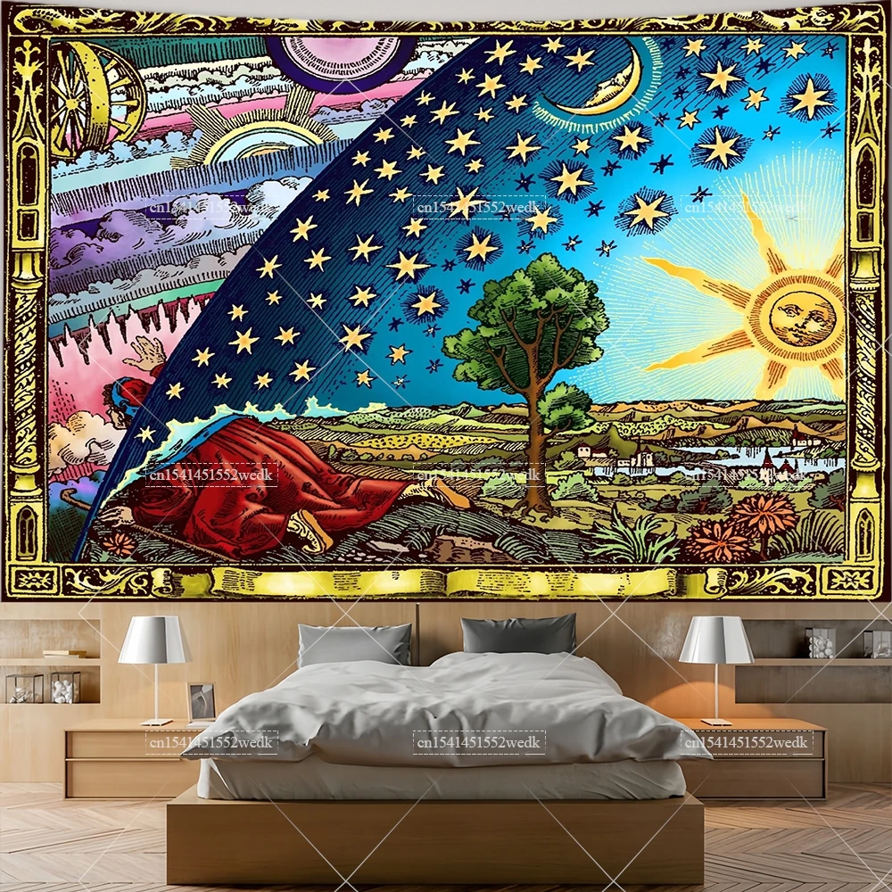 Celestial Voyage The Flammarion Gravur Wandteppich Mittelalterliche Raumdekoration Ästhetik Landschaftskunst Poster Hintergrund Tücher