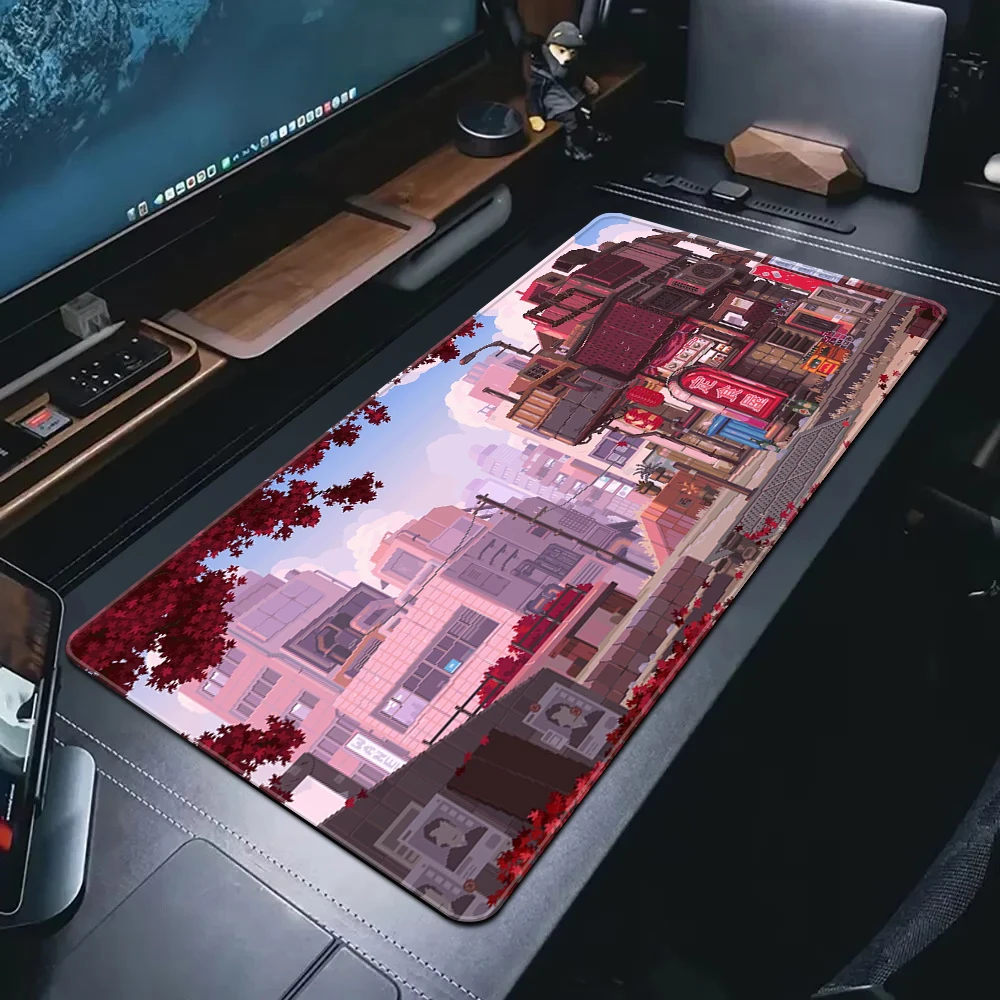 

Большой коврик для мыши Pixel Landscape XXL, офисный нескользящий большой коврик для мыши, аниме, резиновый коврик для компьютерной мыши, художественный коврик для клавиатуры с замком по краям