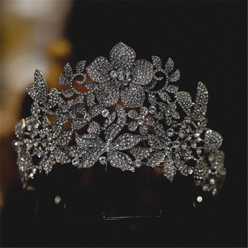 

CC Big Crown Women Hair Accessories Wedding Headbands Bridal Dress Engagement Jewelry 100% Handmade Flower Shape Tiaras AN131