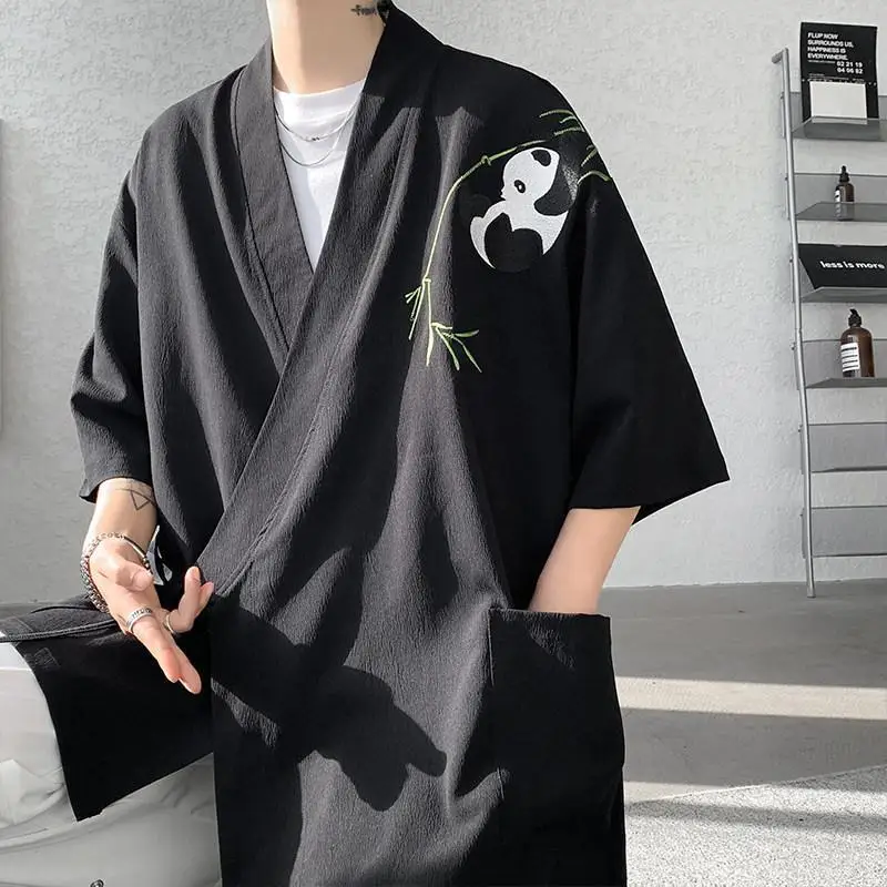 3 Color Chinese Style Linen Cross Collar Tang Suit Top Men Summer Japanese Kimono Zen Suit Top Online Chinese Store Plus Size