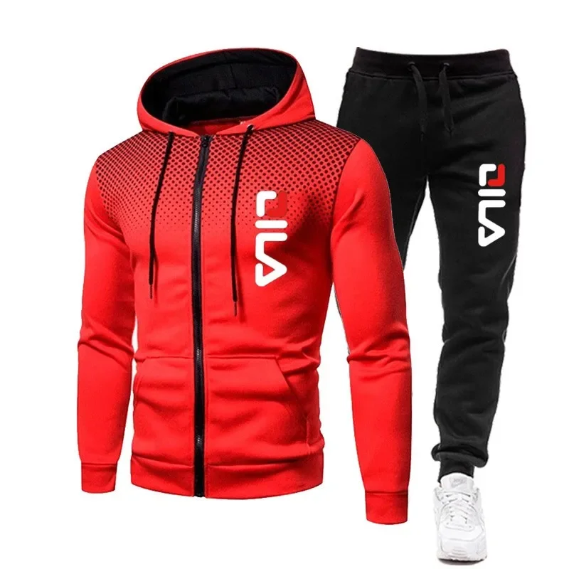 Lente en herfst heren casual hoodie + joggingbroek tweedelige set, 2025, nieuwe outdoor rits losse jas heren sweatshirt set
