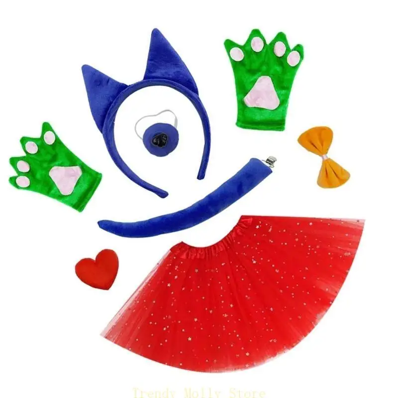 

N5KB 7Pcs Sheepdog Costume Animal Role Play Accessory Set for Kid Birthday Halloween