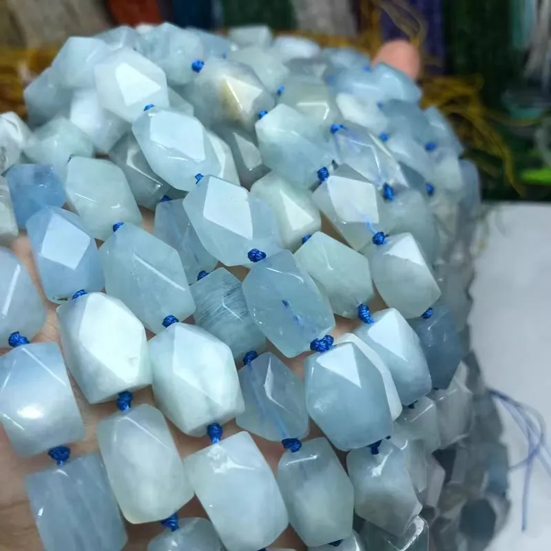 Aquamarine baroque faceted blue 10*15mm 38cm for DIY jewelry making loose beads FPPJ wholesale nature