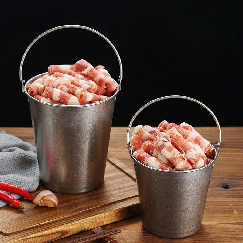 

Винтажное ведро для льда из нержавеющей стали с ручкой, креативный бар, вечеринка, ресторан, картофель фри, ведро для закусок, жареная курица, кухонные принадлежности