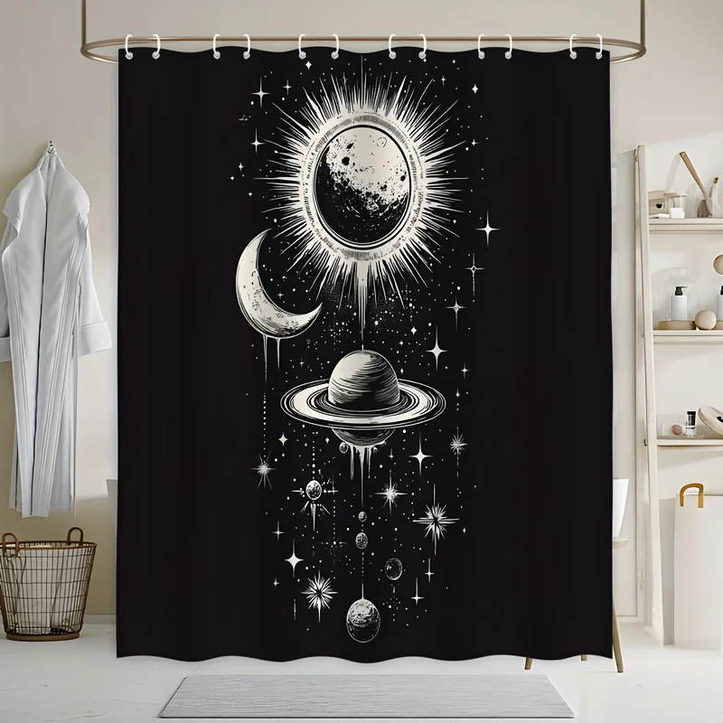 

Cosmic Galaxy Shower Curtain Black Aesthetic Bathroom Decor Waterproof Moon Stars Planet Astronomy Celestial Shower Curtain 180x