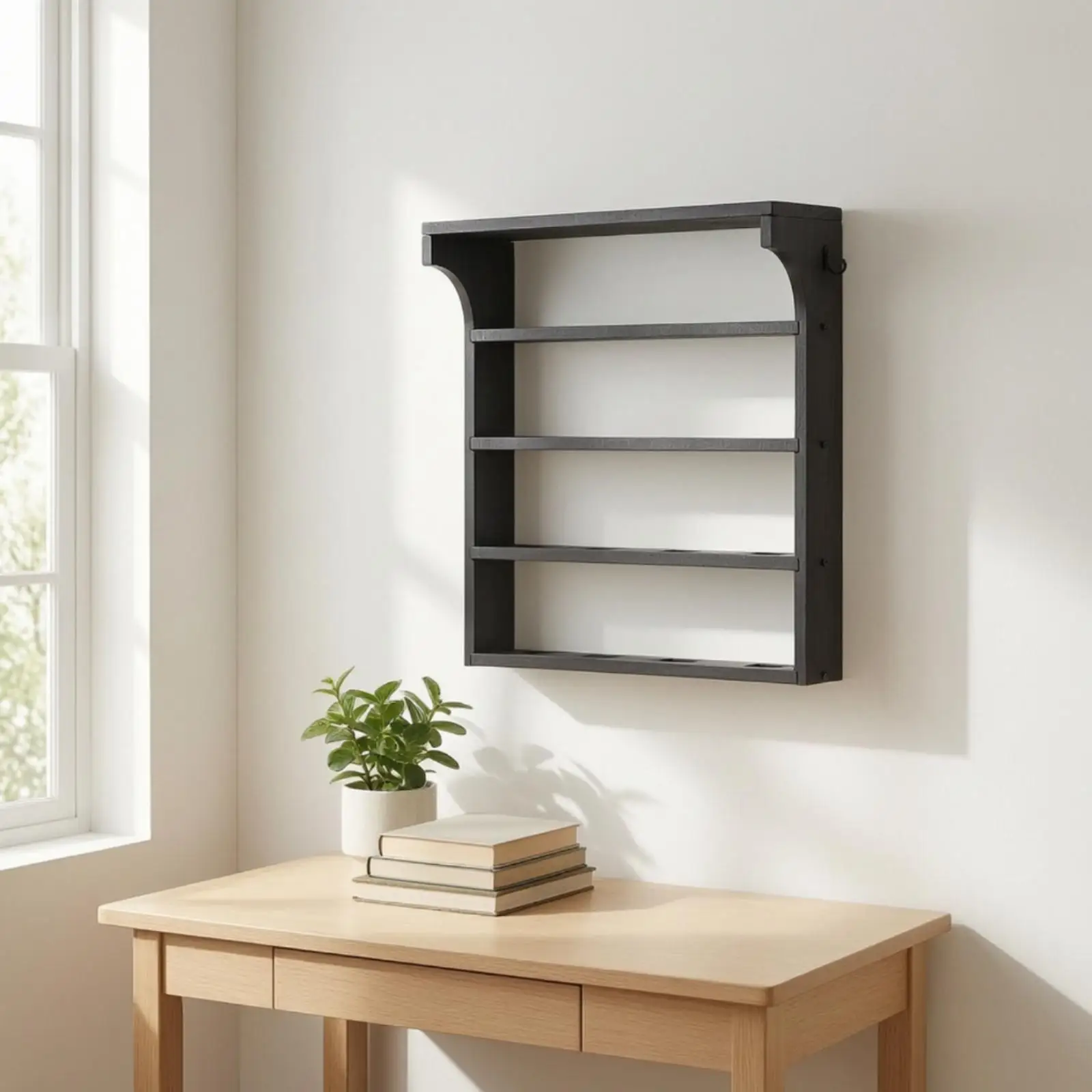 Hockey Collectible Display Wall Rack Wood Shelf with Side Hooks for Medal Showcase Trophy Organizer for Bedroom