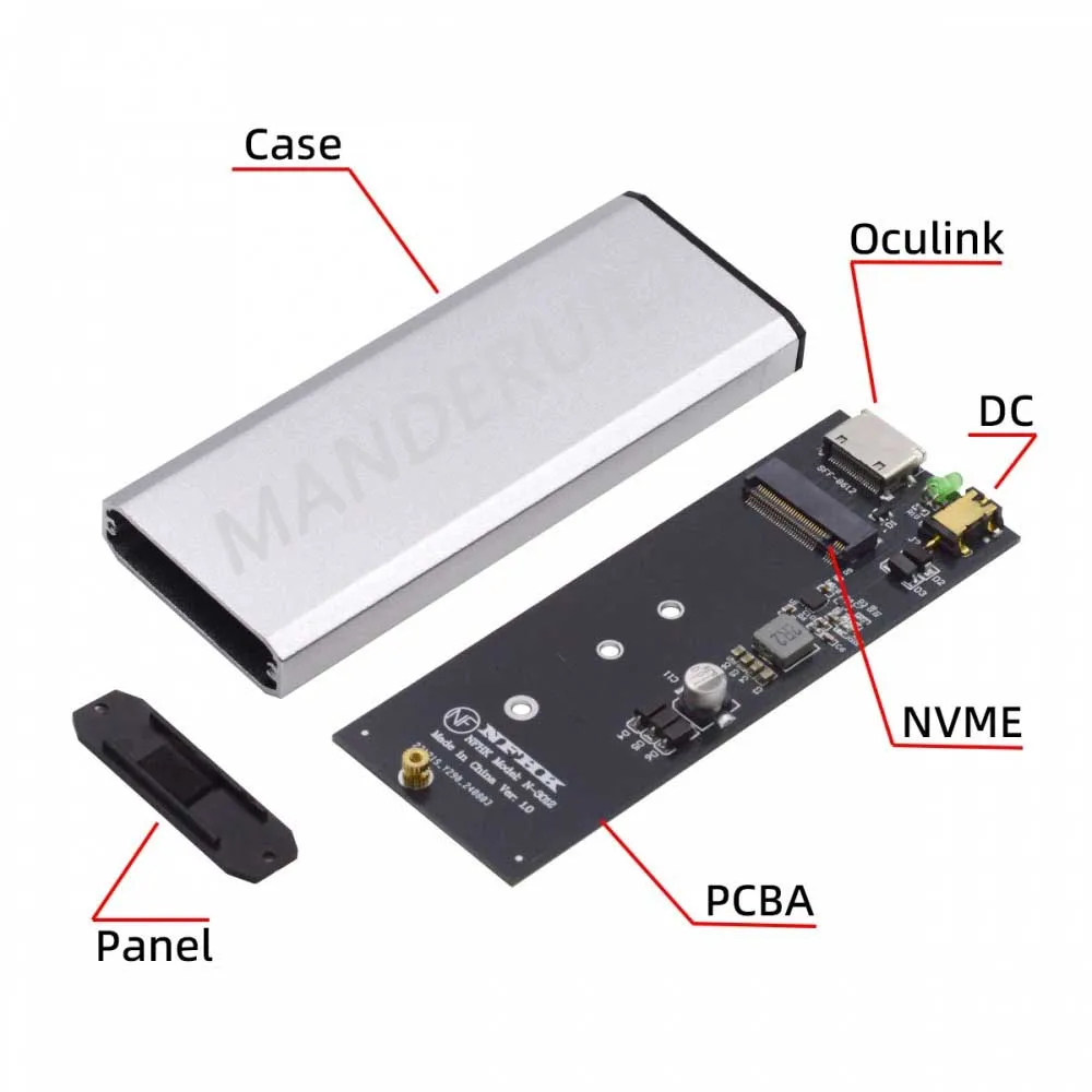 MDR Oculink SFF-8612 SFF-8611 to M.2 NGFF M-Key Enclosure Adapter to NVME PCIe SSD 2280 SSD  for Mainboard