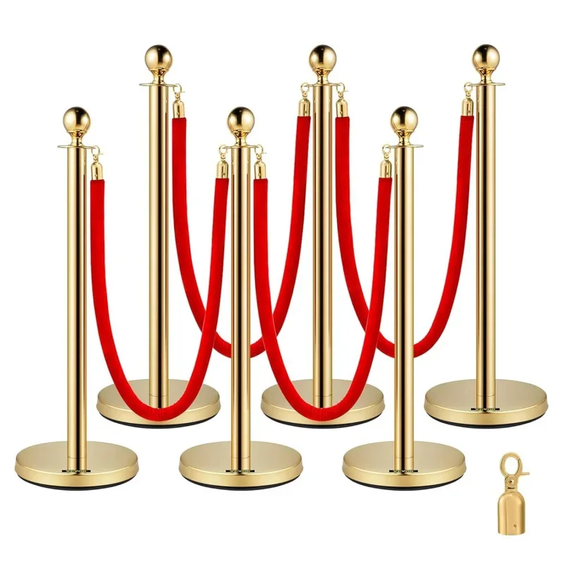 Velvet Ropes and Stanchion Post with Ball Top and Four Way Connection Crowd Control Barriers, Safety, and Protection,