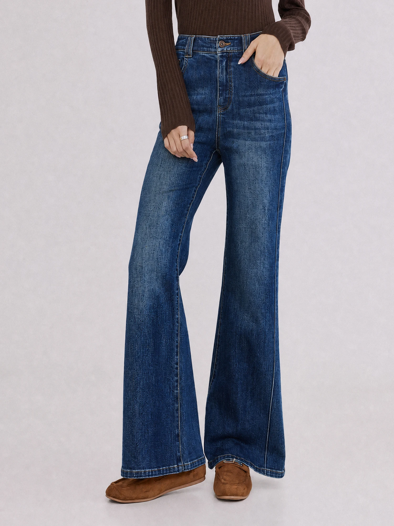 Classic High Waist Slim Fit Cotton Denim Jeans Comfortable Elastic Plaid Design Ladies Long Pants Spring Autumn Winter Seasonal