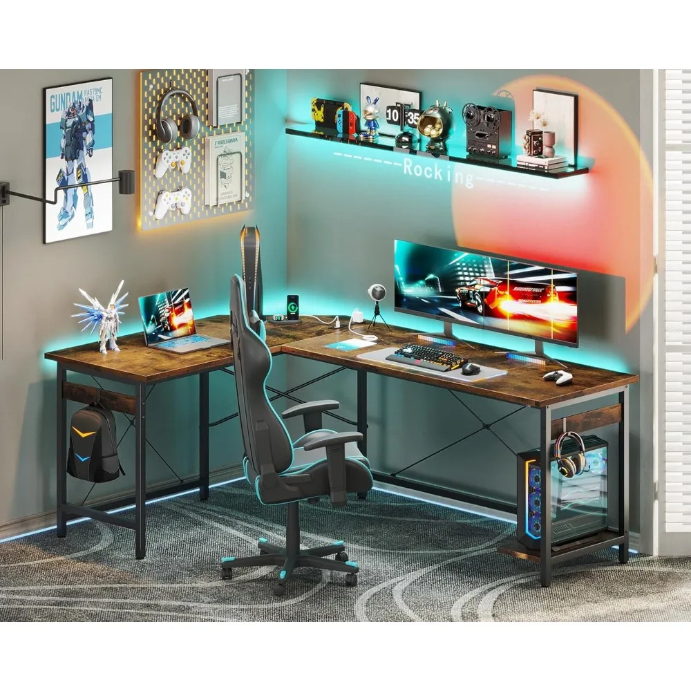 

66" L Shaped Gaming Desk with Outlet, CPU Stand, Corner Computer Desks, Homse Office Desk, Writing Desk