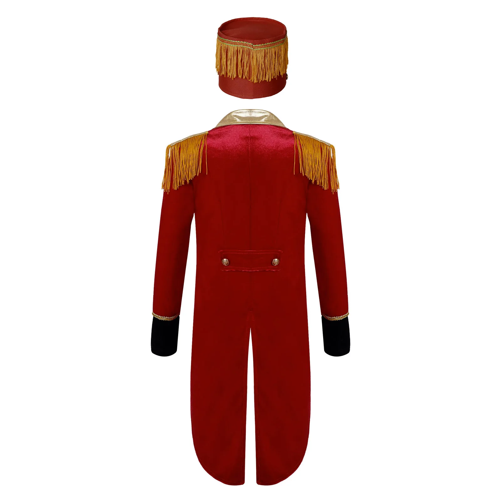 Kids Boys Marching Band Costume Drum Major Conductor Uniform Long Sleeve Tassel Tailcoat Jacket for Circus Cosplay Performance