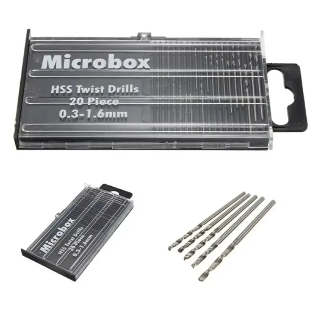 20Pcs Micro HSS Twist Drill Bit Set PCB Set Rotary Tool 0.3mm-1.6mm for Jewellery Watch Repair Precision Model Craft Making Tool