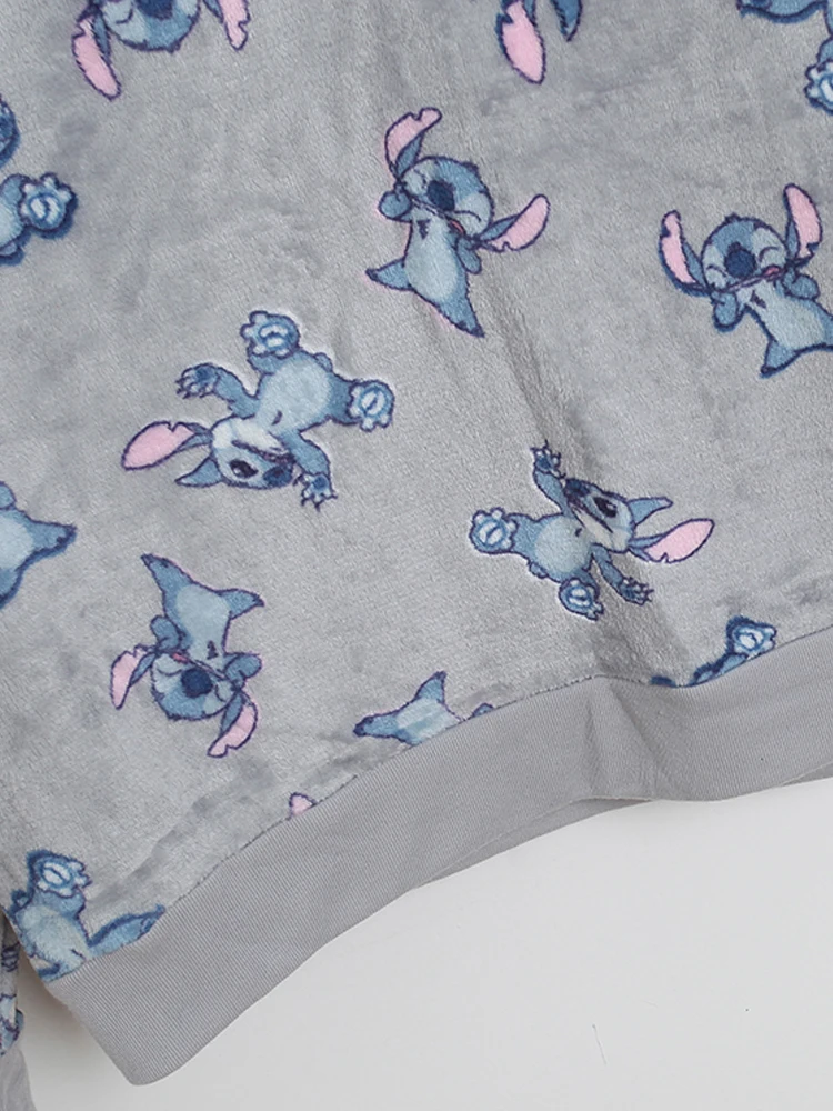 Disney Fleece Hoodies Sweatshirt Fashion Stitch Little Monster Cartoon Print Women Long Sleeve Hooded Flannel Warm Jumper Tops