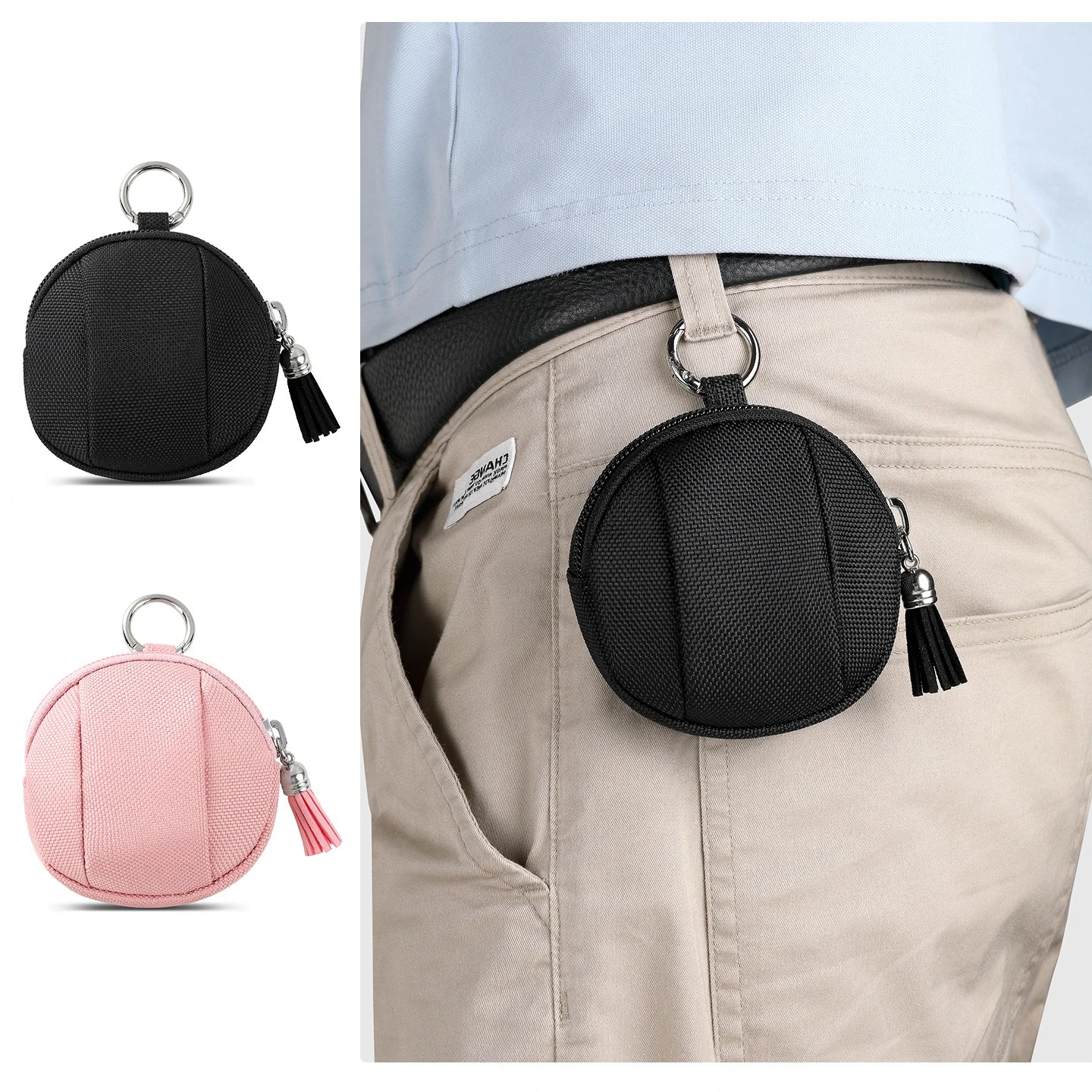 Outdoor Sports Mini Zipper Coin Purse Keychain Pouch for Earphone Cable Keys Portable Round Bag