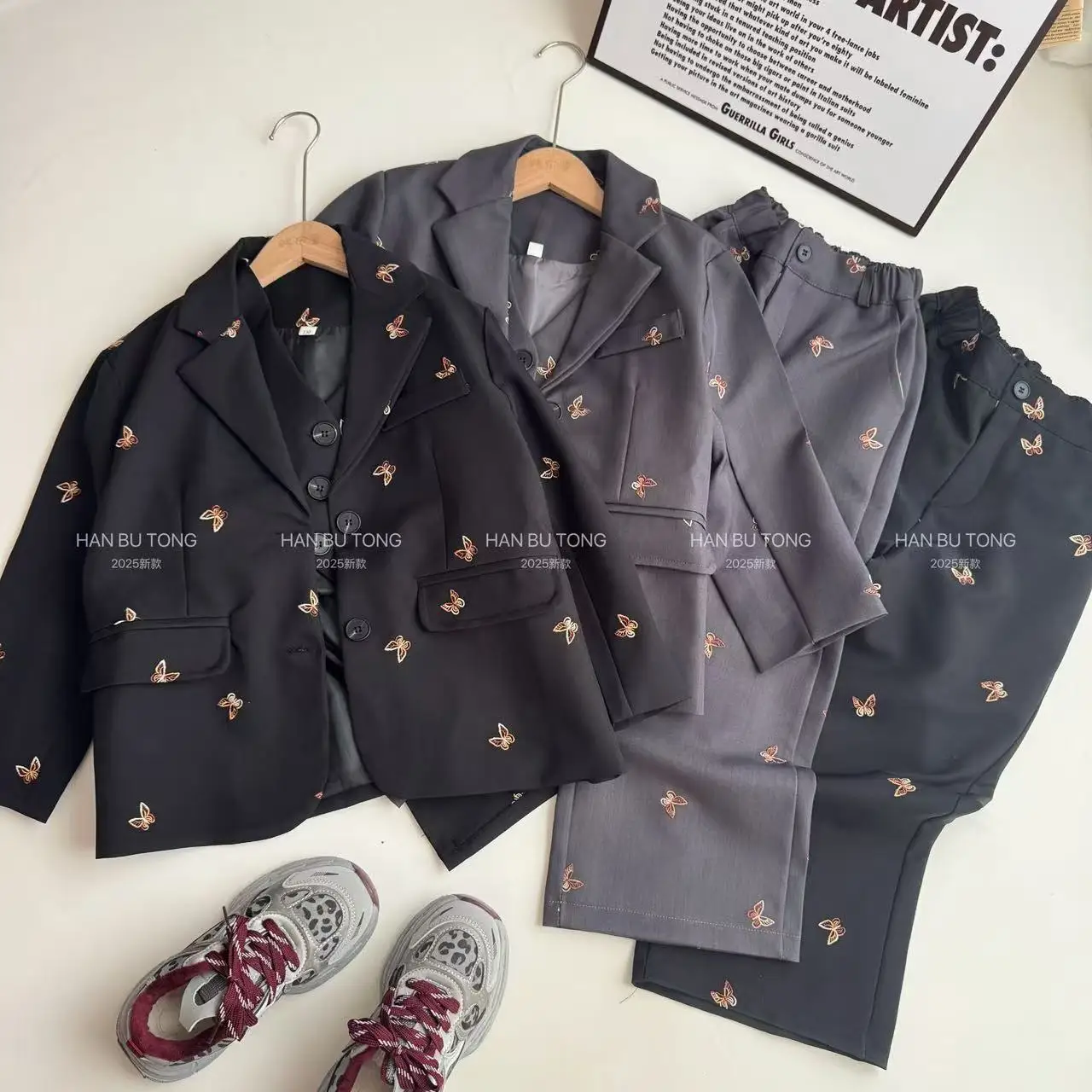 Girls 2025 Spring and Autumn Fashion Temperament Premium Three Piece Set New Western Suit Coat Vest Wide Leg Pants