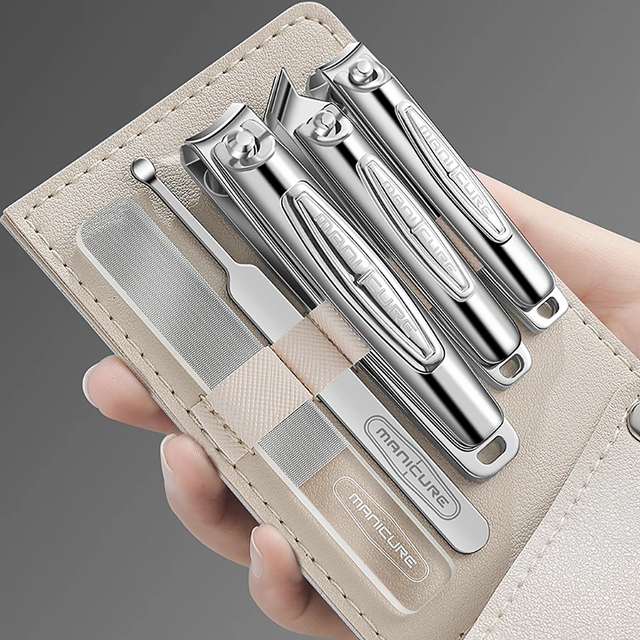 

5pcs/set Nail Clipper Manicure Set, Stainless Steel Professional Pedicure Set , Nail Scissors Beauty Set with PU Leather Case