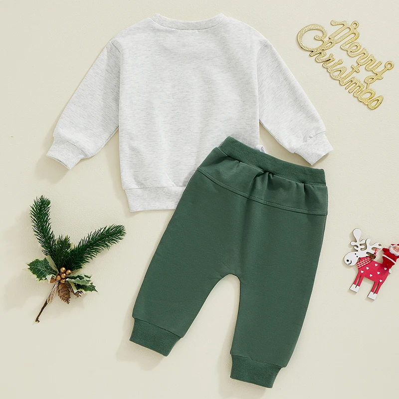 2024-07-01 Lioraitiin Baby Boy Christmas Outfits Long Sleeve Sweatshirt + Reindeer Truck Print Pants Set Toddler Clothes