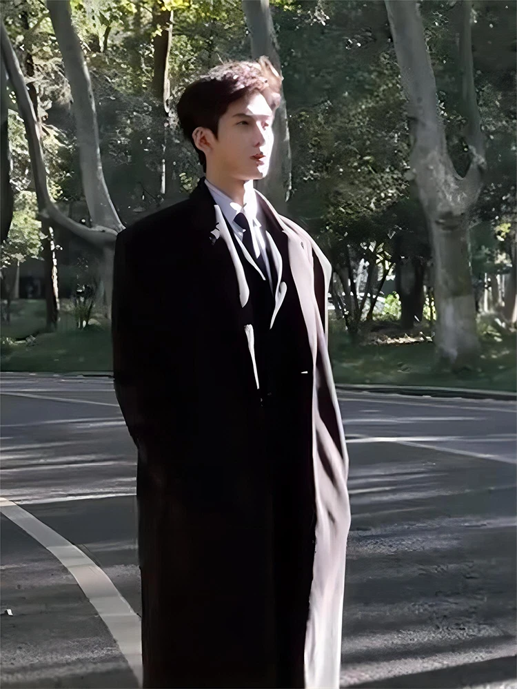 

German Sle Bla Woolen Coat Jaet Spring Autumn Korean System High End Feeling Briti Ele Men's Faion Trend Brand ...