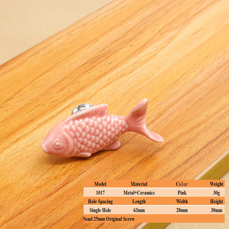 Grass Carp Shape Cartoon Color Wardrobe Single Hole Ceramic Handle Furniture Bookcase Drawer Cupboard Door Handle image 3