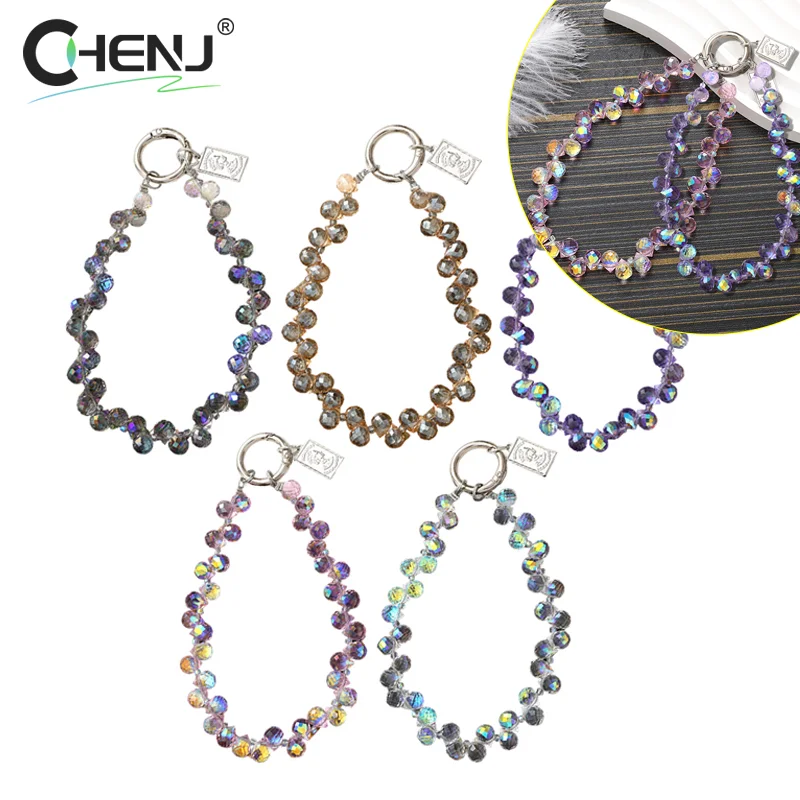 Colorful Crystal Teardrop Beaded Mobile Phone Case Chain Anti-Lost Phone Lanyard WaterCup Pendant Keychain Earphone Camera Chain