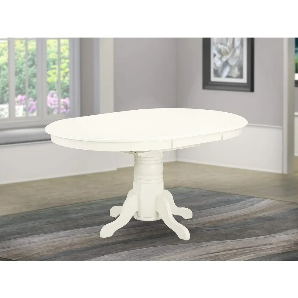 Table - an Oval kitchen Table Top with Butterfly Leaf & Pedestal Base, 42x60 Inch, Linen White