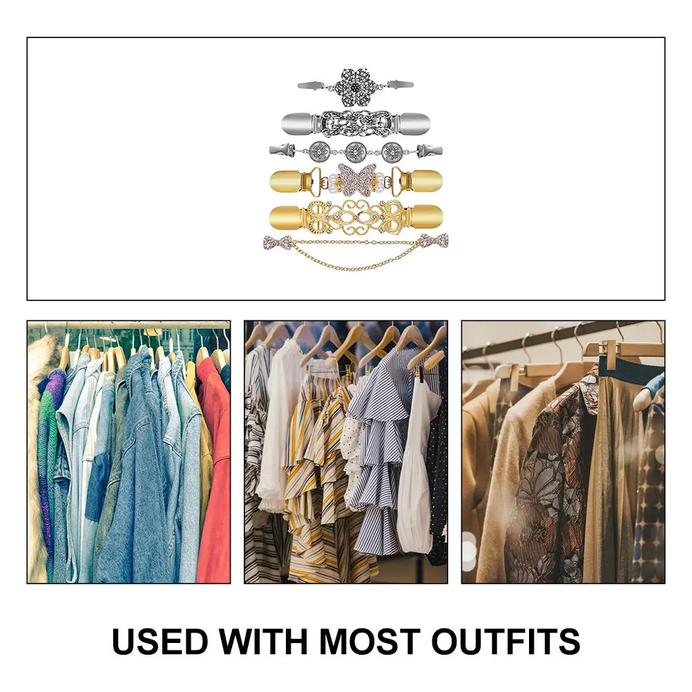 

6Pcs Vintage Sweater Collar Clips Decorative Cardigan Clasps Metal Shawl Clips for Women Outfits Easy Wear Dress Cinch Clip