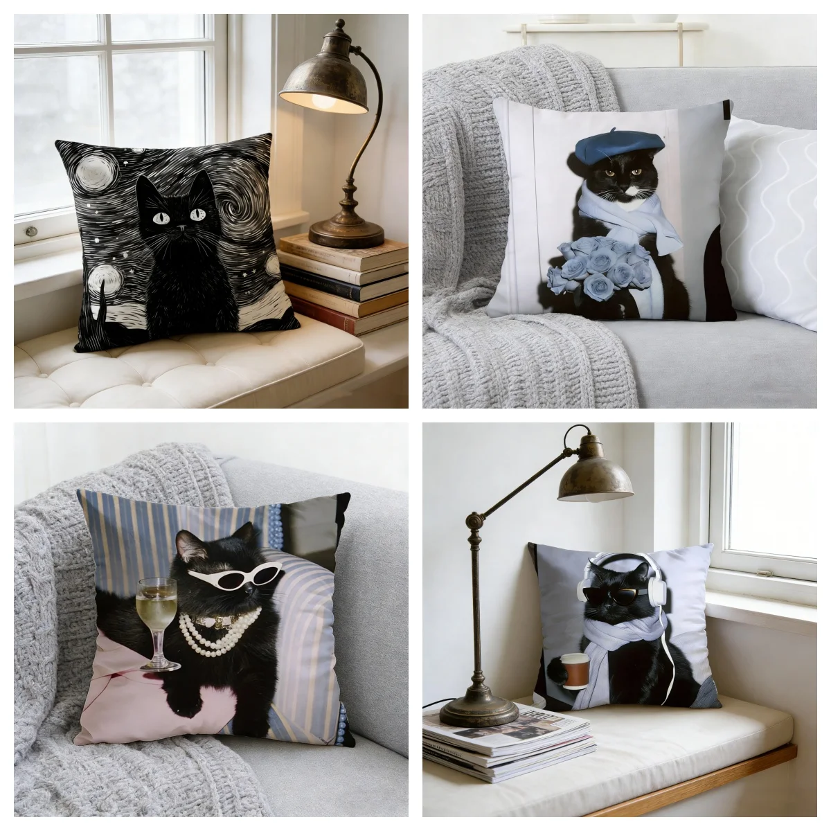 Cute Kitten Pattern Pillow Cover Soft and Easy Wash Suitable for Sofa Bed Travel and Office Polyester Fabric Soft Comfortable
