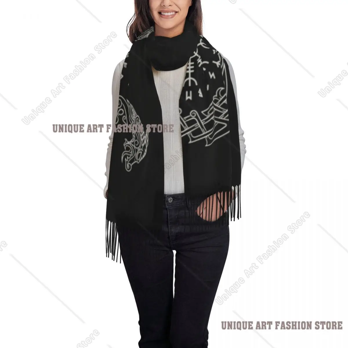 الفايكنج هيلم أوف عوي شرابة وشاح المرأة لينة نورس البوصلة شال التفاف سيدة الشتاء الخريف الأوشحة #2