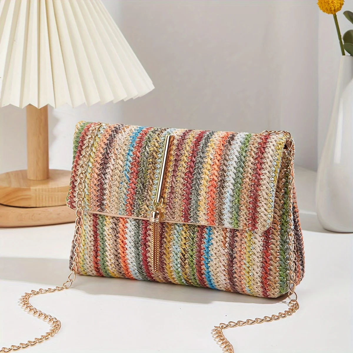 A fashionable tassel hardware accessory, colorful single shoulder diagonal cross bag, makeup bag, phone bag