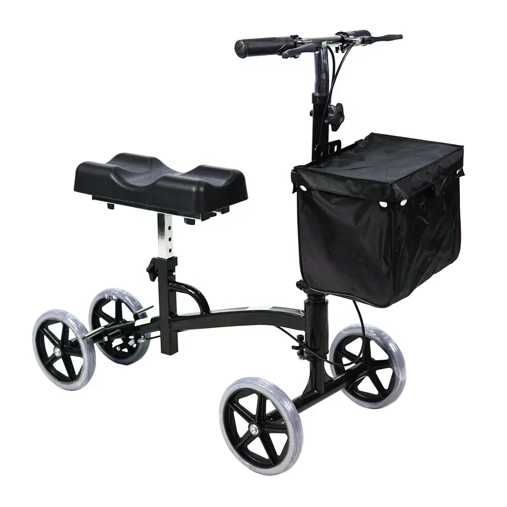 Latest Aluminum Lightweight Foldable knee scooter walker for ankle fracture with seat storage bag