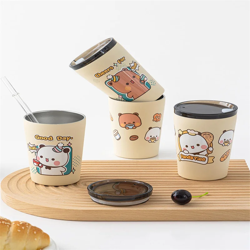 Cartoon Panda Yier Bubu Peripheral Cup With Lid 360ml 304 Stainless Steel Heat-Resistant Frosted Portable Drinking Glass Gift