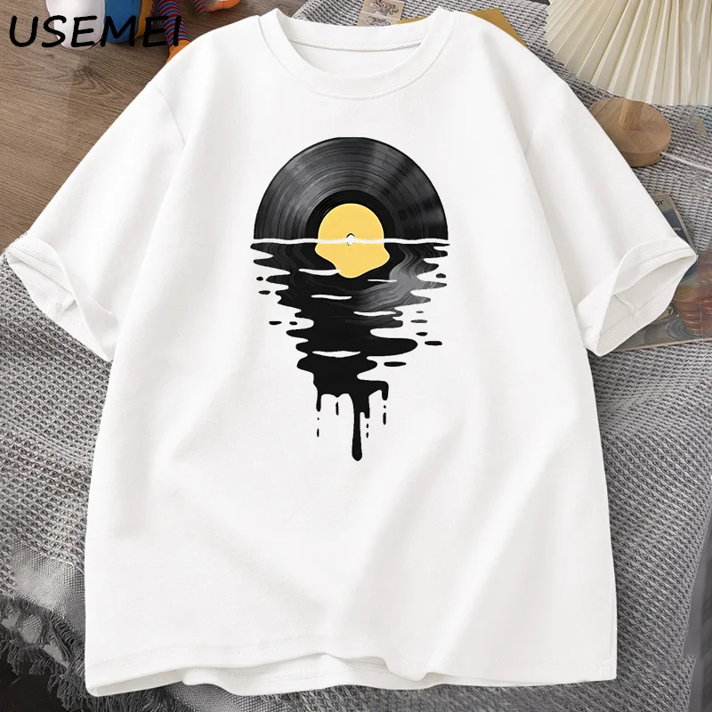 Vinyl Record T Shirt Vinyl Cool Sunset Vintage Music Lover Tee Tshirt DJ Music Teacher Tshirt Summer Cascual Cotton Graphci Tees