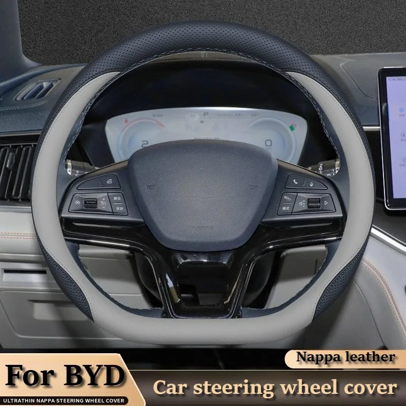 

Nappa Leather Car Steering Wheel Covers for BYD Atto 2 3 Dolphin Seal Sealion 7 M9 Yuan Plus Han BYD Accessories Steering Covers