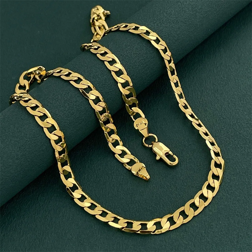 

Luxury 24K 9999 Pure Gold real gold 6MM unisex geometric Cuban necklace