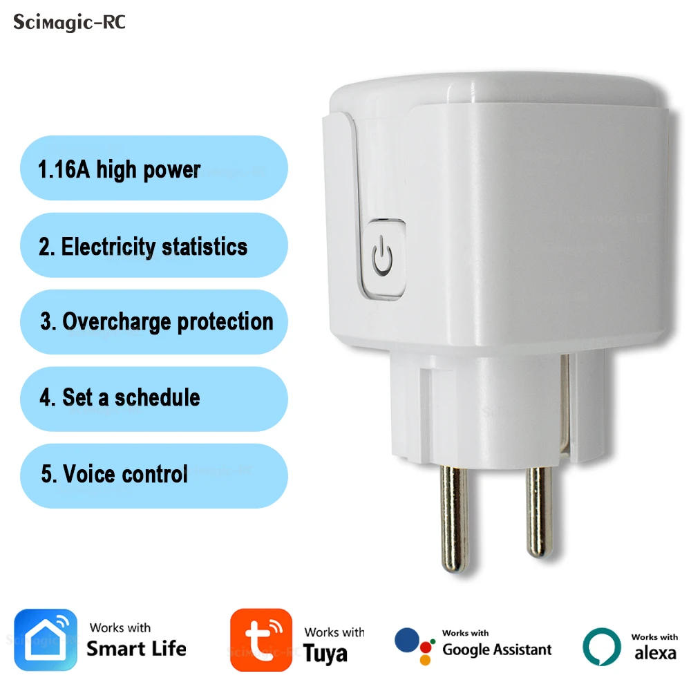 Tuya Smart Socket EU16A Wifi Smart Plug With Power Monitoring Smart Life APP Remote Control Support Google Assistant Alexa