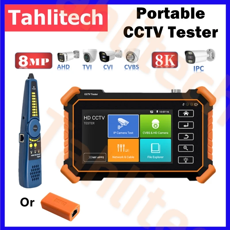Mini Portable CCTV Tester 8MP CVI TVI AHD Analog Camera Tesster 4 inch Touch Screen 8K IPC PoE IP Test Cable Testing Tool