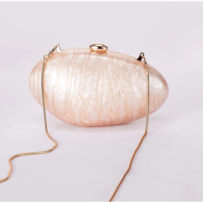 Bolso de noche de concha Beige ovalado acrílico, bolso de mano elegante, bolso de hombro tipo bandolera con cadena de cabeza de bala, bolso bandolera para mujer con forma de huevo de perla