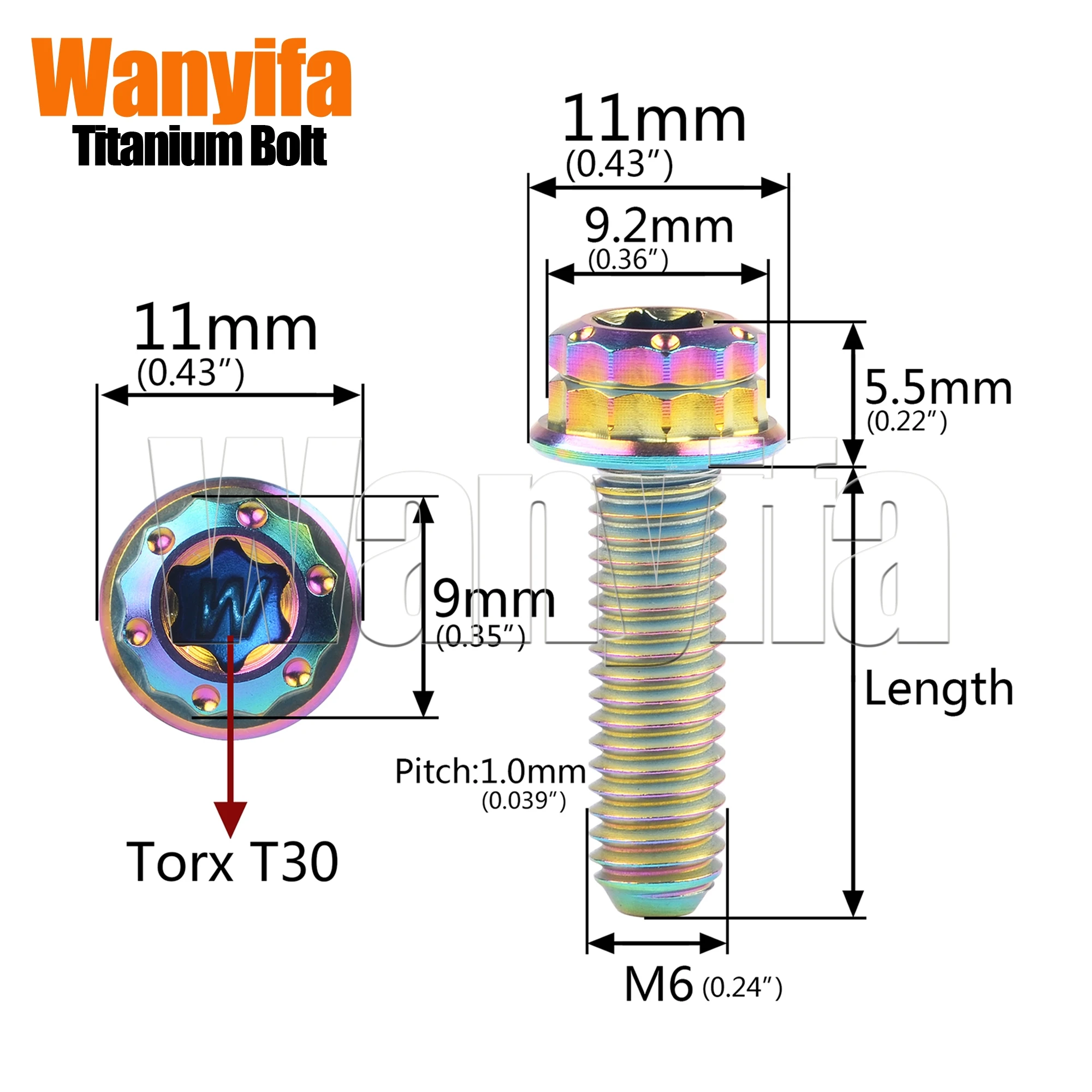 Wanyifa 6PCS Titanium Bolt M6x10/15/20/25/30/35/40/45/50mm Flange Head Torx Screw for Bicycle Modification Disc Brake Fastener