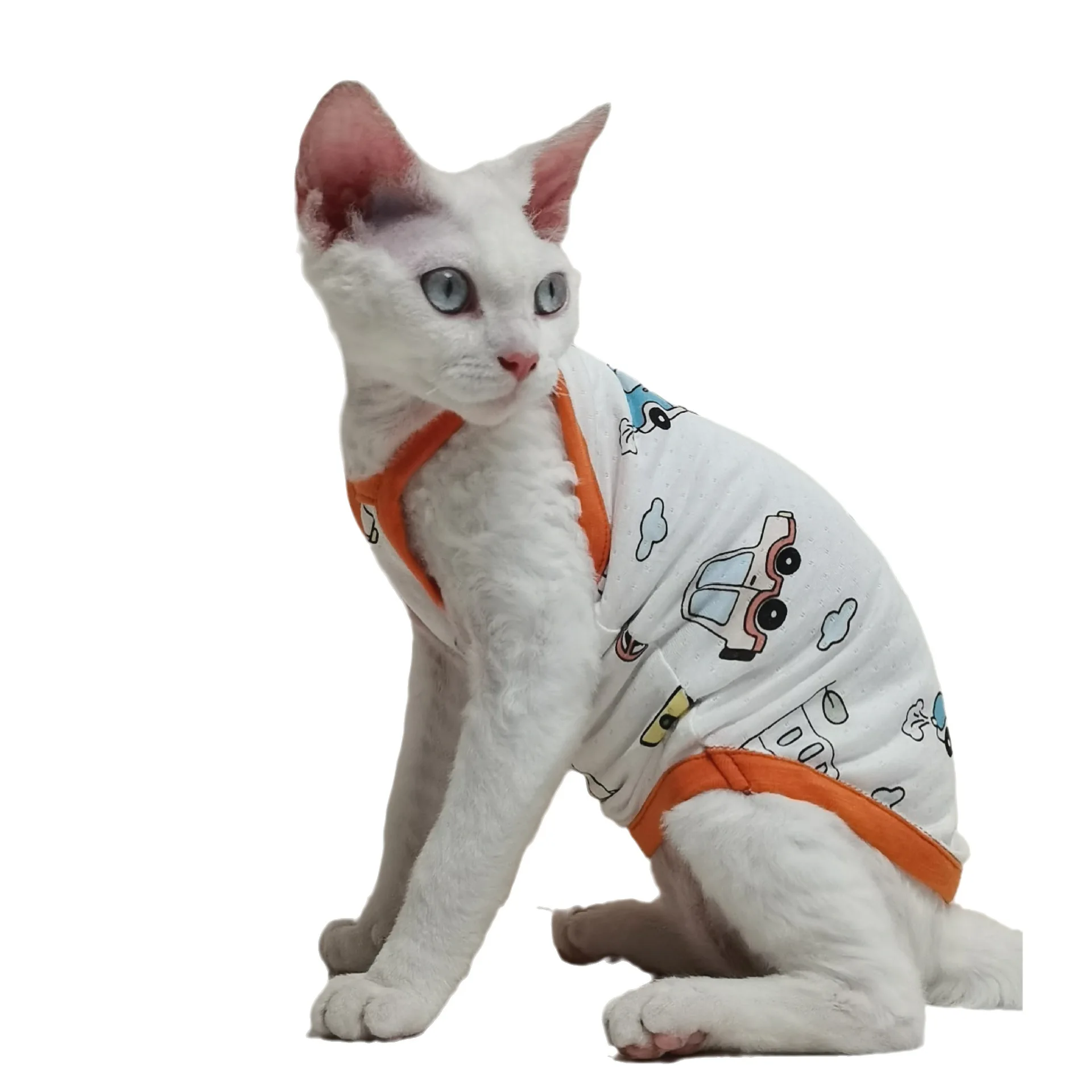 Summer Thin Cartoon Printed Camisole Vest Made of Pure Cotton, Cool and Breathable Sphinx Hairless Cat German Clothing