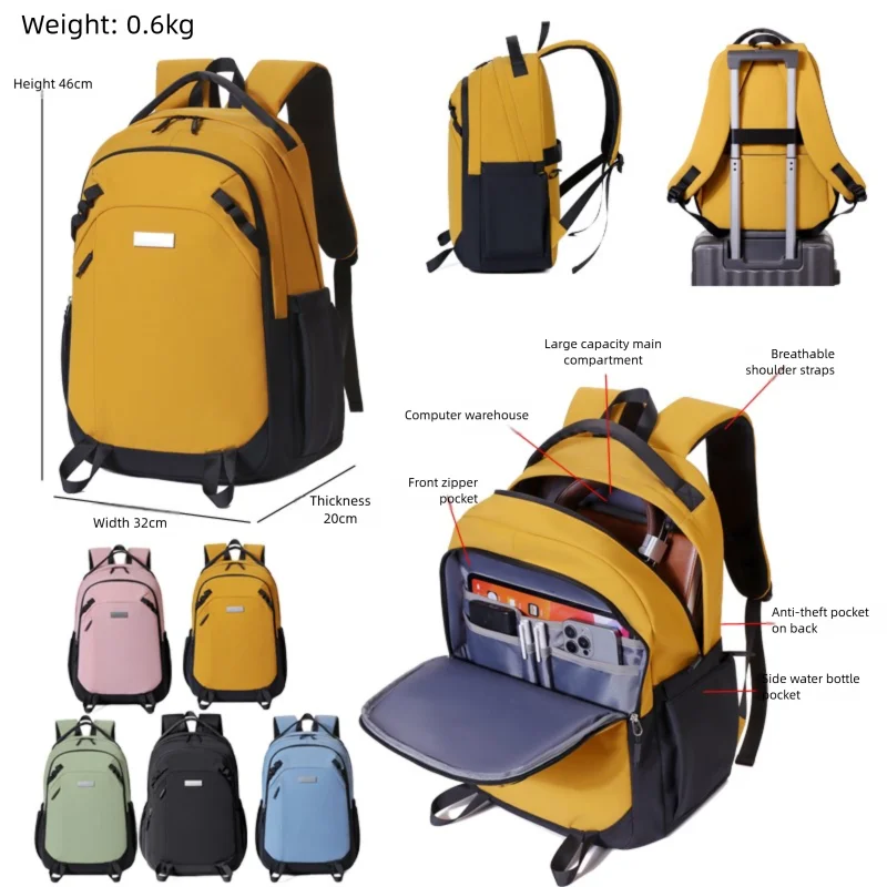 

Durable Backpack | Universal Leisure Backpack | Multi-Pocket Travel Bag, Suitable for Business Travel, Short Trips - Black