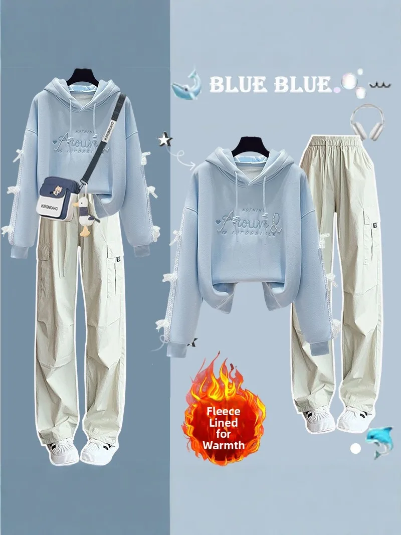 

Fashionable Thickened Fleece Hoodie And Pants Set for Women Autumn Winter New Style High School Students Comfortable Breathable