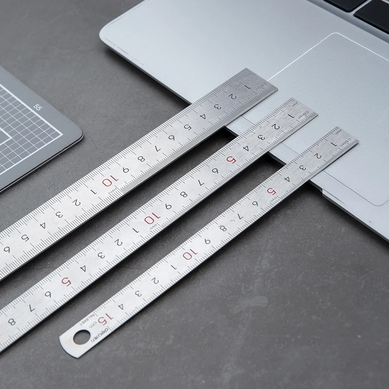 DELI Stainless Steel Straight Ruler Precision 15-30CM Flat Thick Metal Measuring Scale Tools Office Supplies