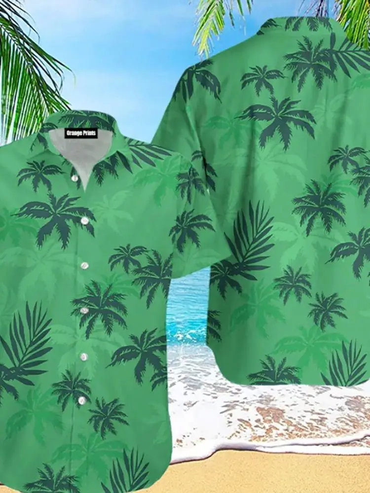 2024 Summer Men's Hawaiian Shirt Crane Animal 3D Plant Design Special Wide Fit Fleece Lined Thickened  Collar Nine Sleeve
