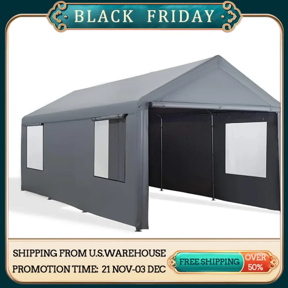 

10'x20' Heavy Duty Carport with Roll-up Ventilated Windows, Portable Garage with Removable Sidewalls & Doors