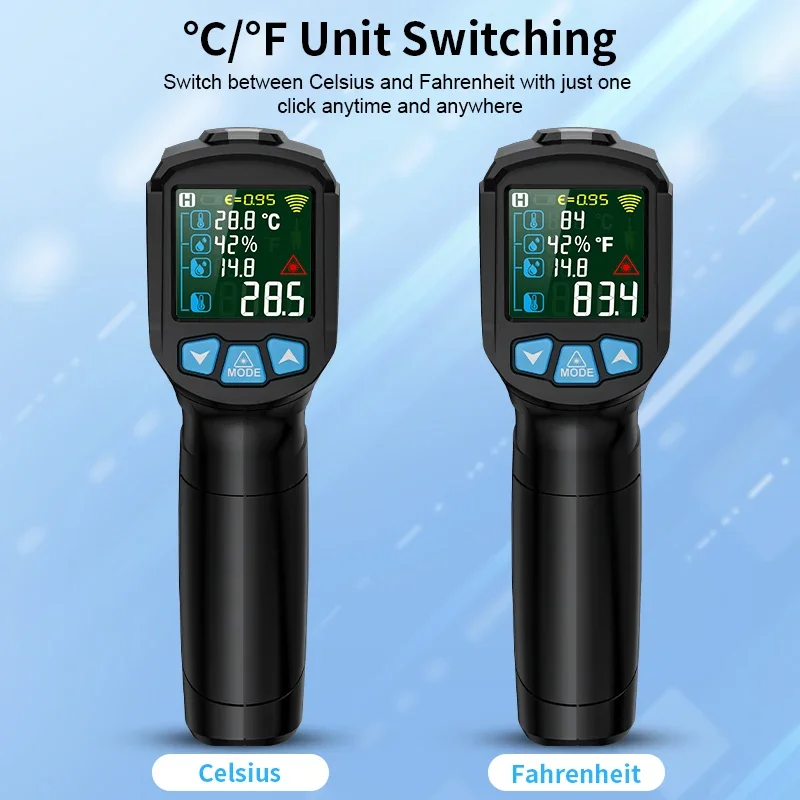 IR02 Series -50~800℃ Digital Thermometer Infrared Thermometers Non-contact Pyrometer Kitchen Laser Temperature Meter Hygrometer