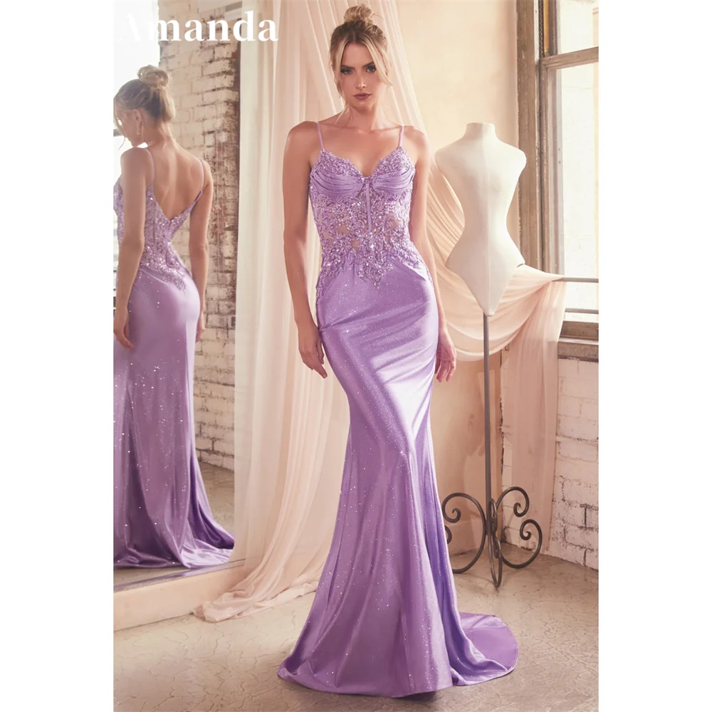 

Amanda 2024 lavender Mermaid Vestido De Novia Sexy Spaghetti Strap Lace Embroid Evening Dress Sweet Trumpet Prom Dress 2024